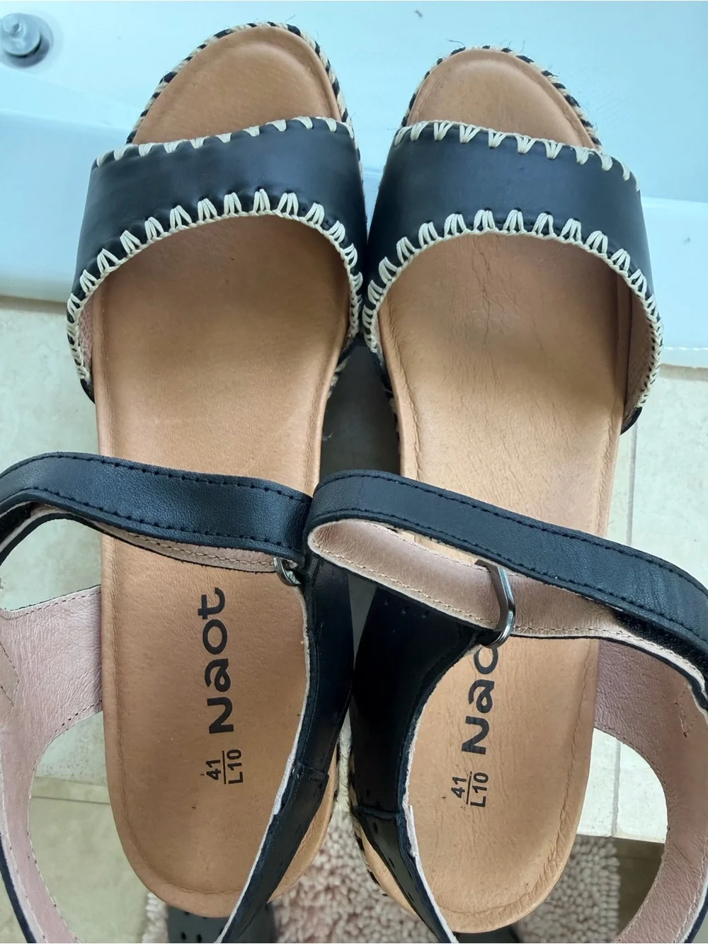 Naot Black Braided Espadrille Platform Sandals size 10